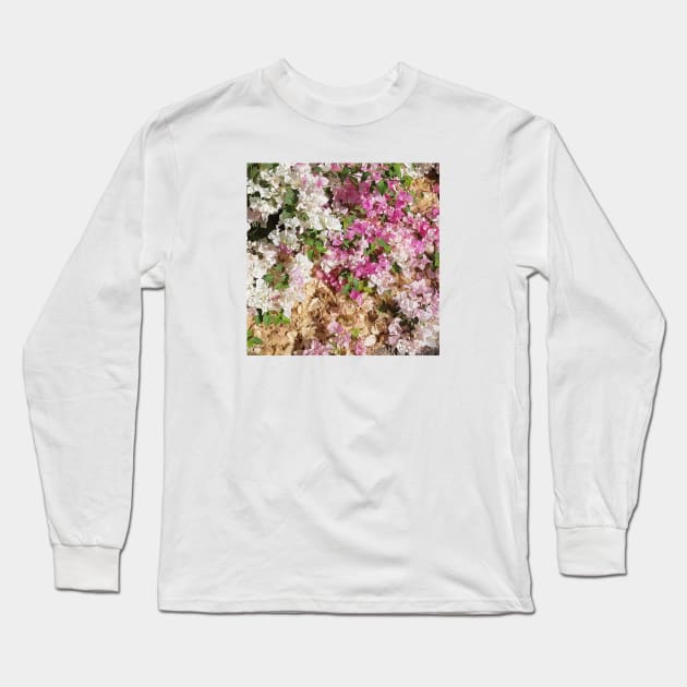 blossom pattern, pink, white, green, color, romantic, floral, flowers, nature, botanical, blossom, spring, flower, trendy, trending, summer, sun, Long Sleeve T-Shirt by PrintedDreams